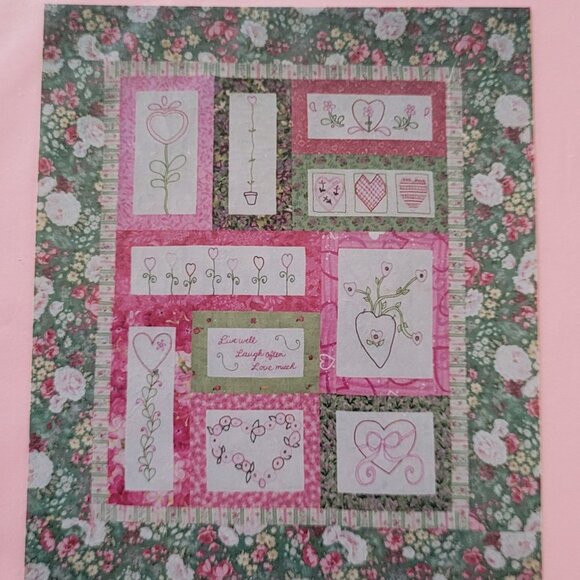 Sweet Hearts Quilting Pattern with Floral Embroidery Designs - Picture 2 of 5